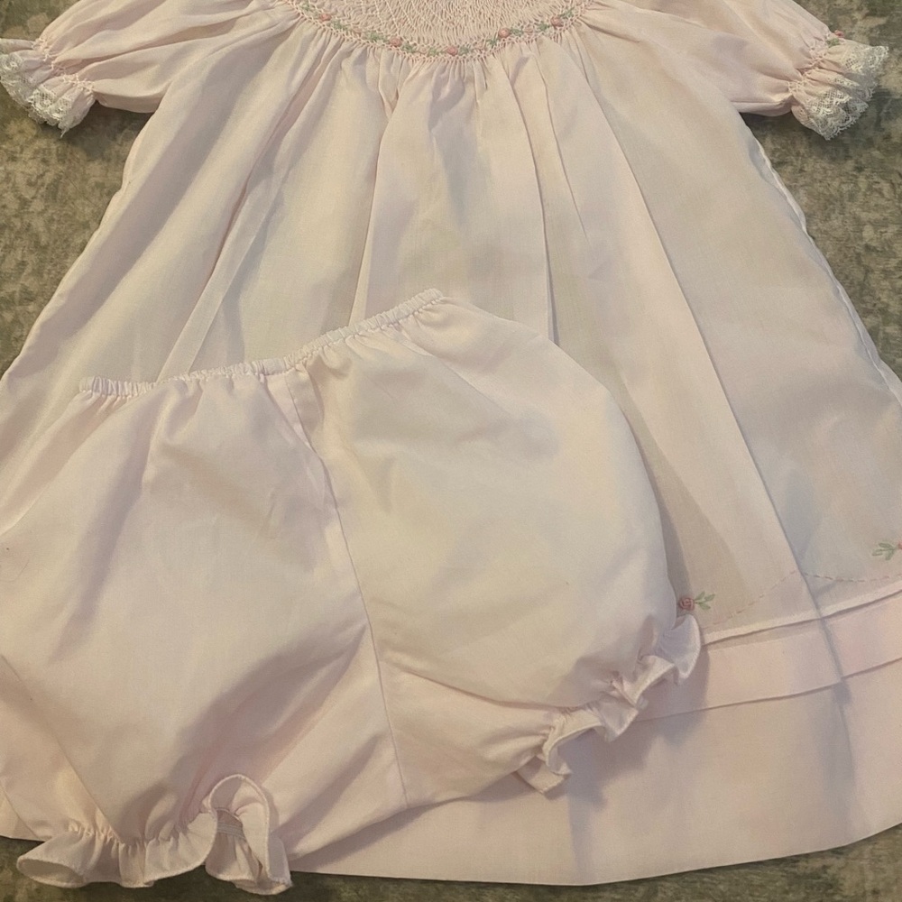 NWOT White Smocked Dress with Pink Accents - Picture 2 of 6